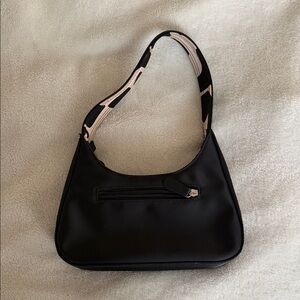 Classic Black Shoulder Bag with Patterned Strap